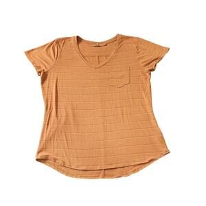 prAna Womens Large Orange Striped V-Neck T-Shirt With Pocket
